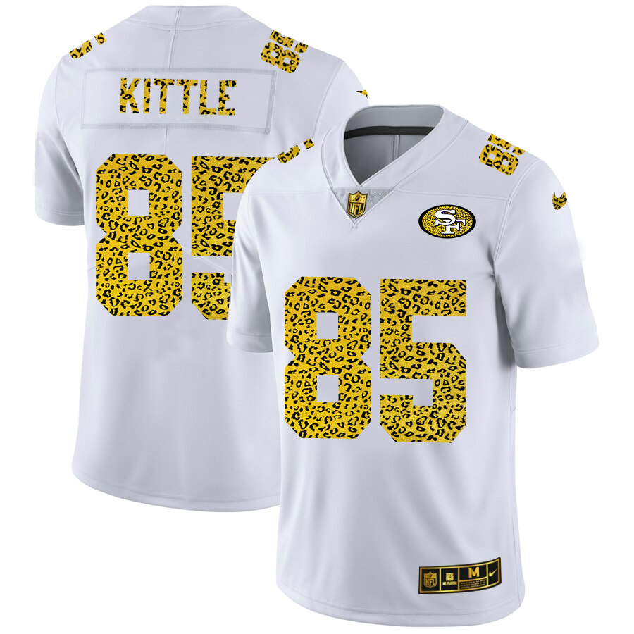 San Francisco 49ers #85 George Kittle Men Nike Flocked Leopard Print Vapor Limited NFL Jersey White->san francisco 49ers->NFL Jersey